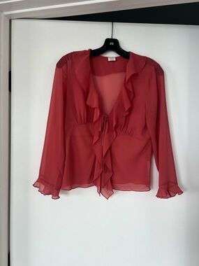 Wilfred Coral Red Ruffled Tie-Front Blouse!